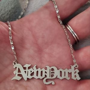 NEW NWT New York Script Silvertone Necklace, Old English Typeface
